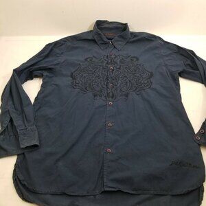 ML Men's Trend Embraided Button Down Classic Shirt Long Sleeve Gray Size  L